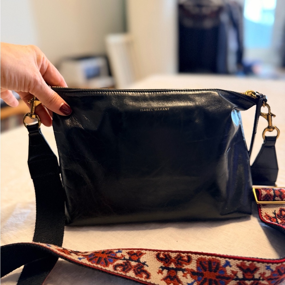 Isabel Marant Nessah Black Crossbody Bag with Patterned Strap - Picture 2 of 8